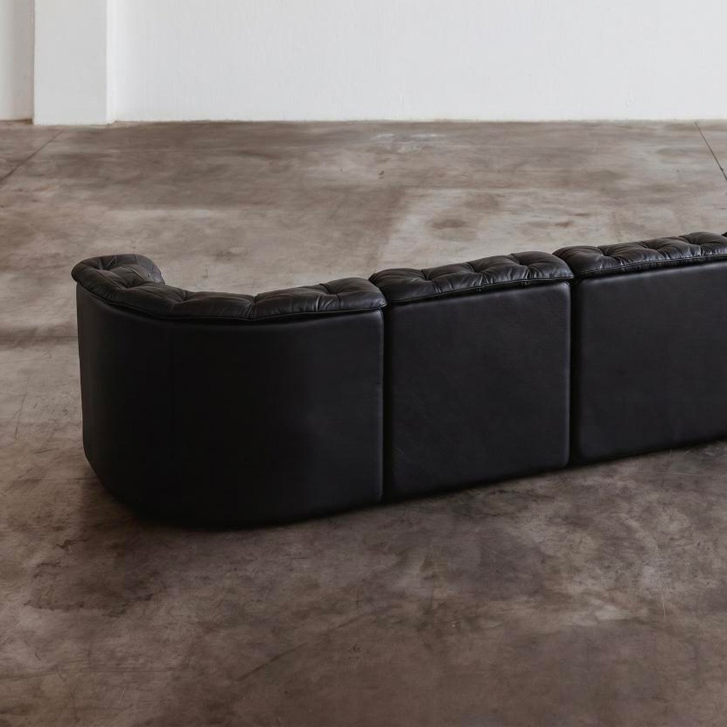 De Sede "DS-11" Modular Sofa, Black Leather, 1970, Set of 6, 1970