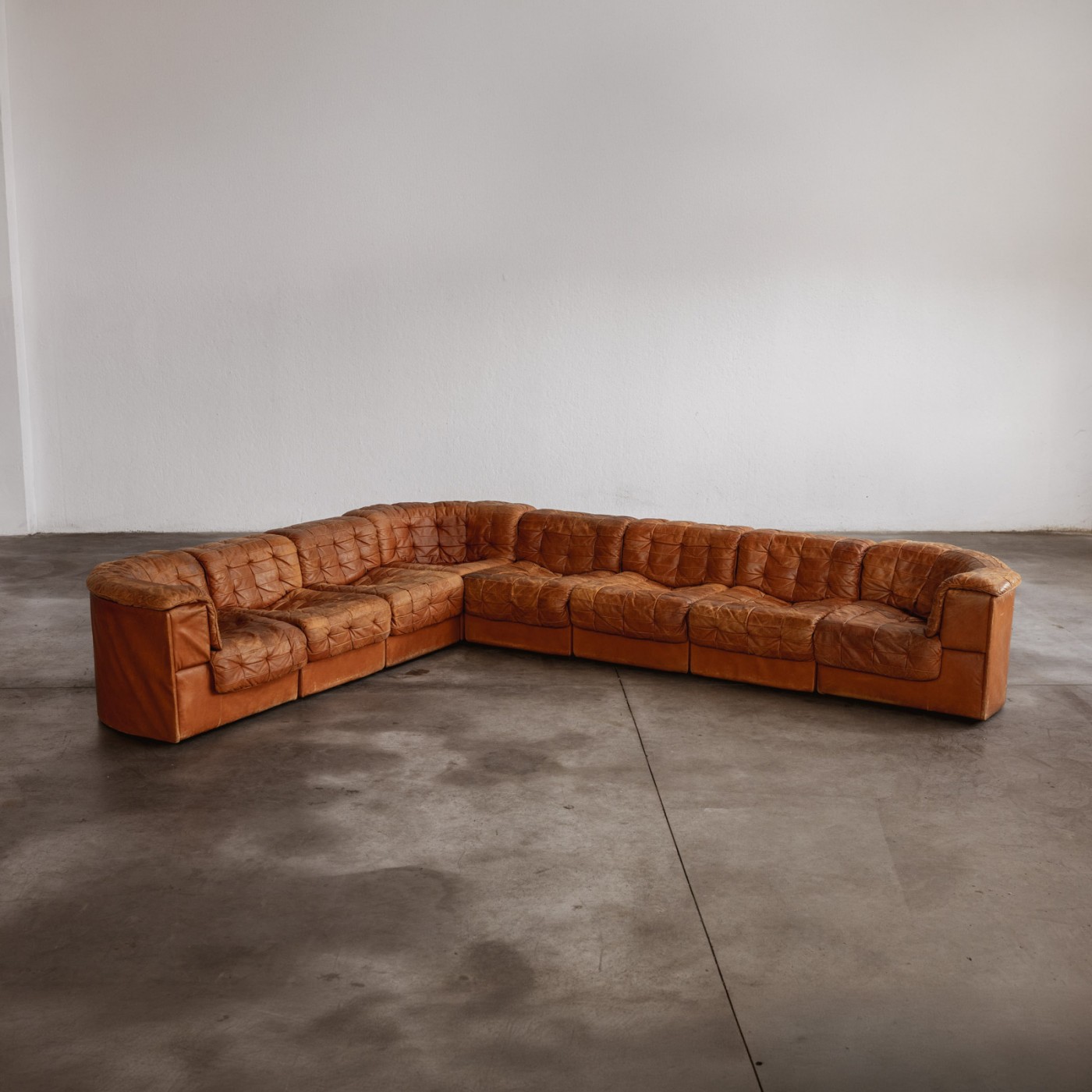 De Sede "DS-11" Modular Sofa, Cognac Leather, 1970, Set of 8, 1970