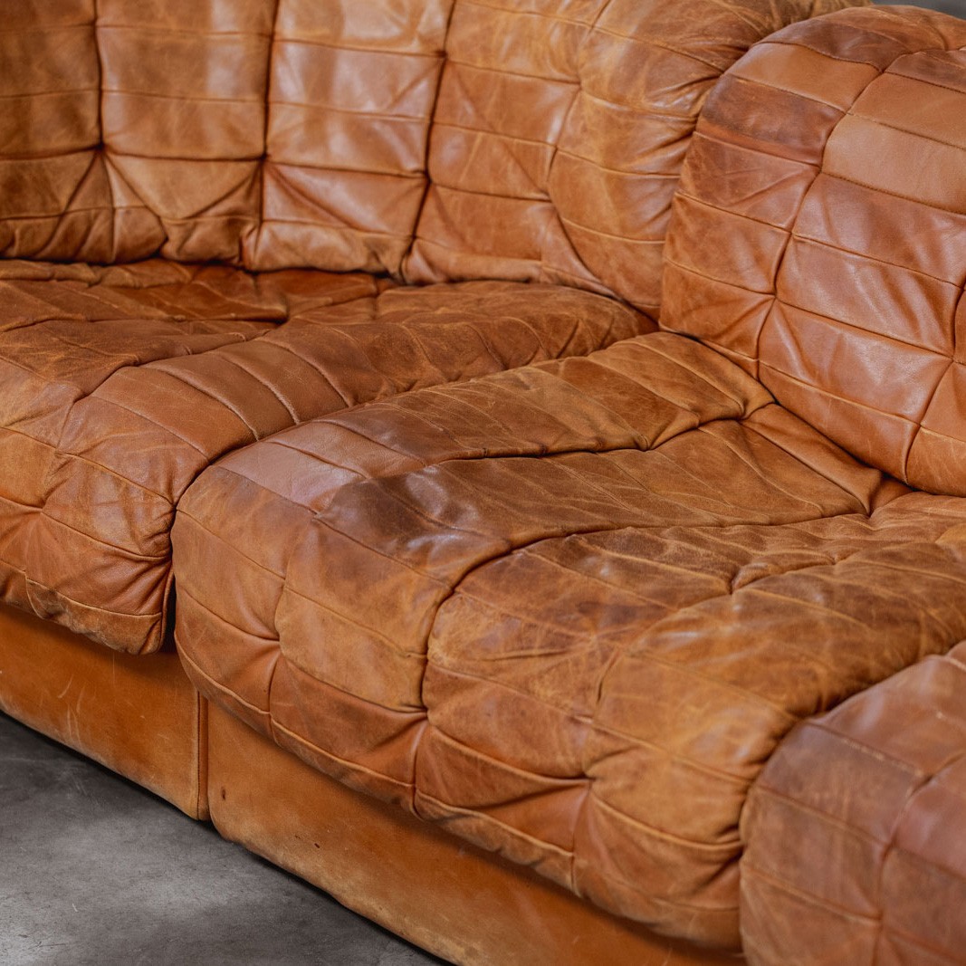 De Sede "DS-11" Modular Sofa, Cognac Leather, 1970, Set of 8, 1970