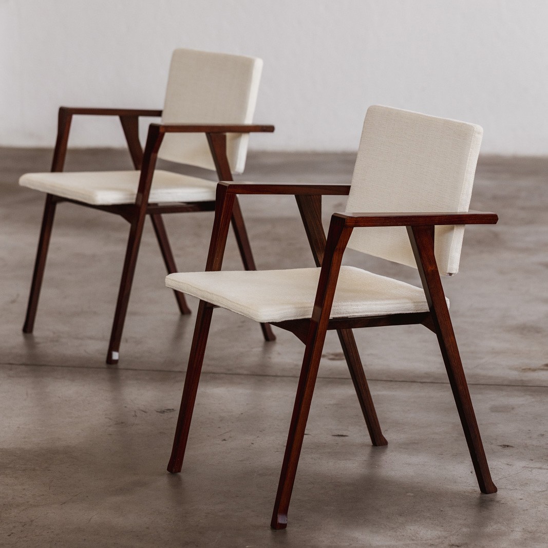 Franco Albini 832 “Luisa” Chairs for Poggi, White Chenille, 1953, Set of 8, 1953