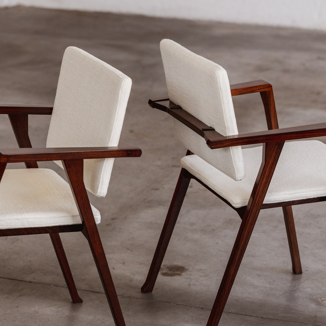 Franco Albini 832 “Luisa” Chairs for Poggi, White Chenille, 1953, Set of 8, 1953