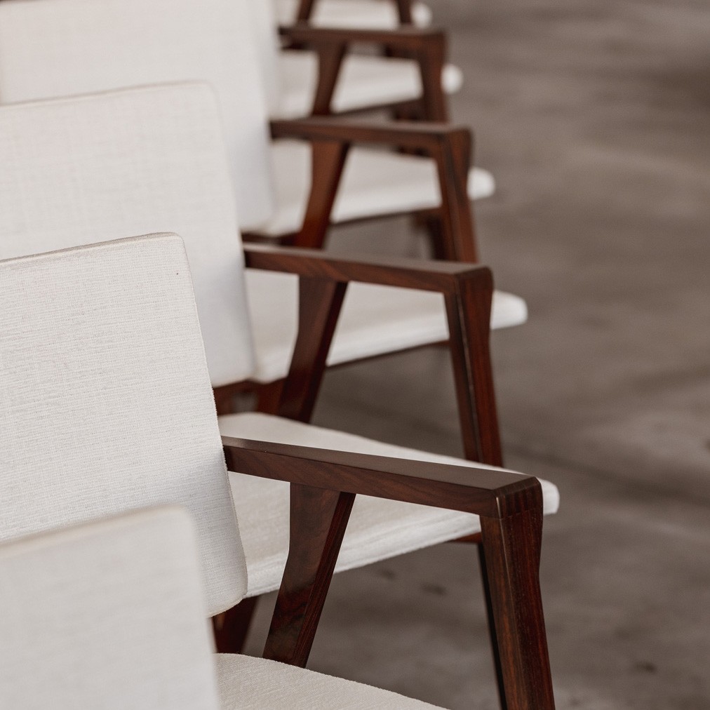 Franco Albini 832 “Luisa” Chairs for Poggi, White Chenille, 1953, Set of 8, 1953