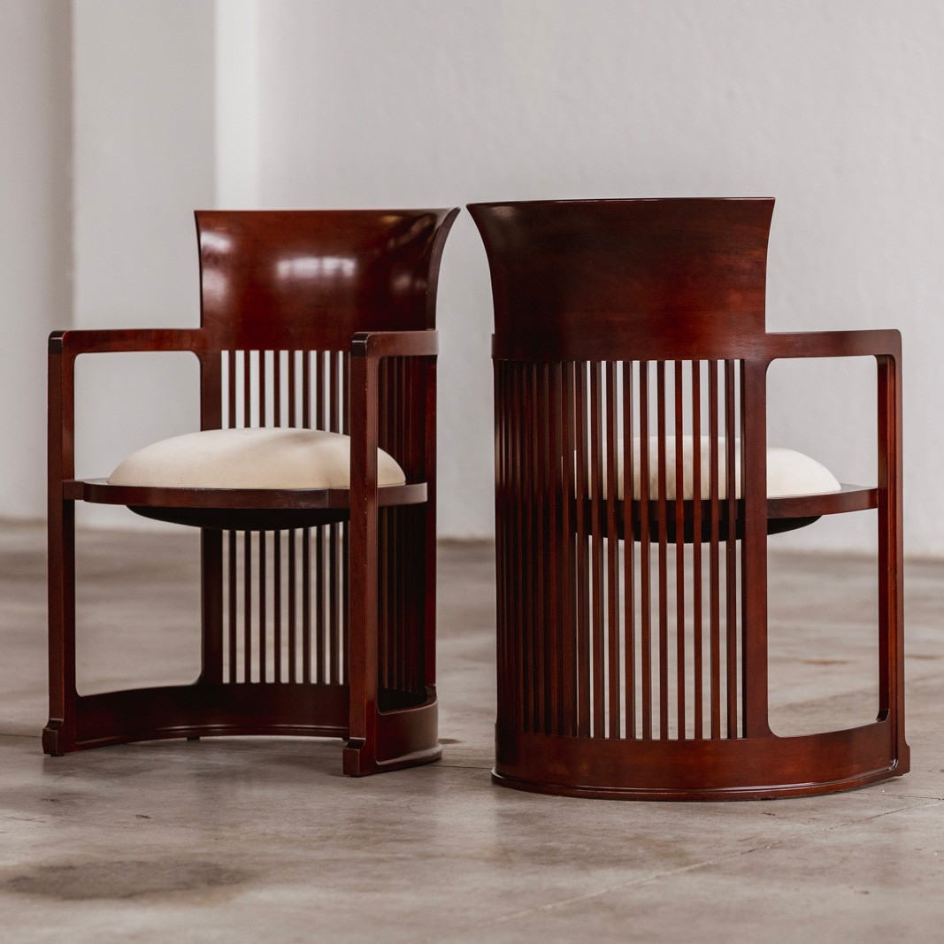 Frank Lloyd Wright "Barrel" Chairs for Cassina, Ivory Velvet, 1937, Set of 4, 1937