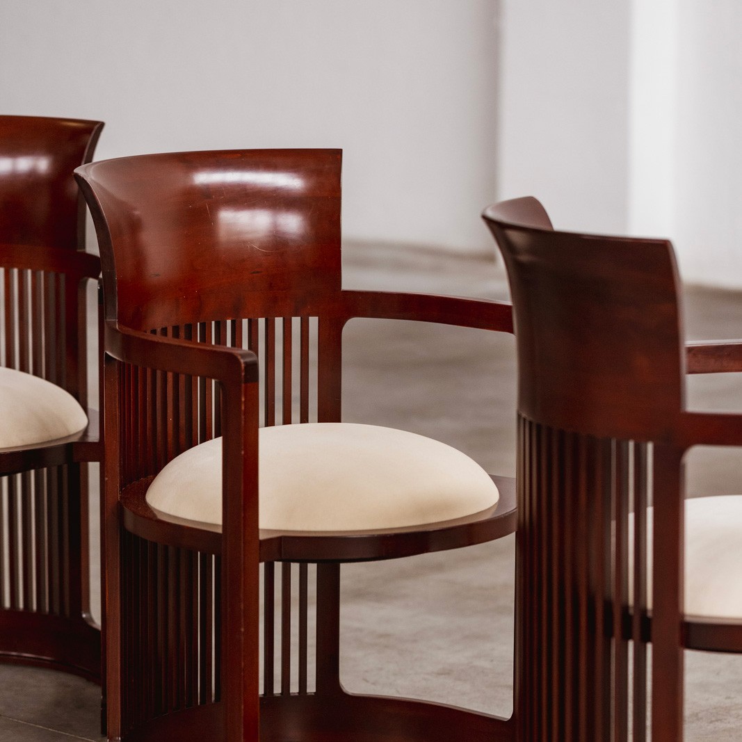 Frank Lloyd Wright "Barrel" Chairs for Cassina, Ivory Velvet, 1937, Set of 4, 1937