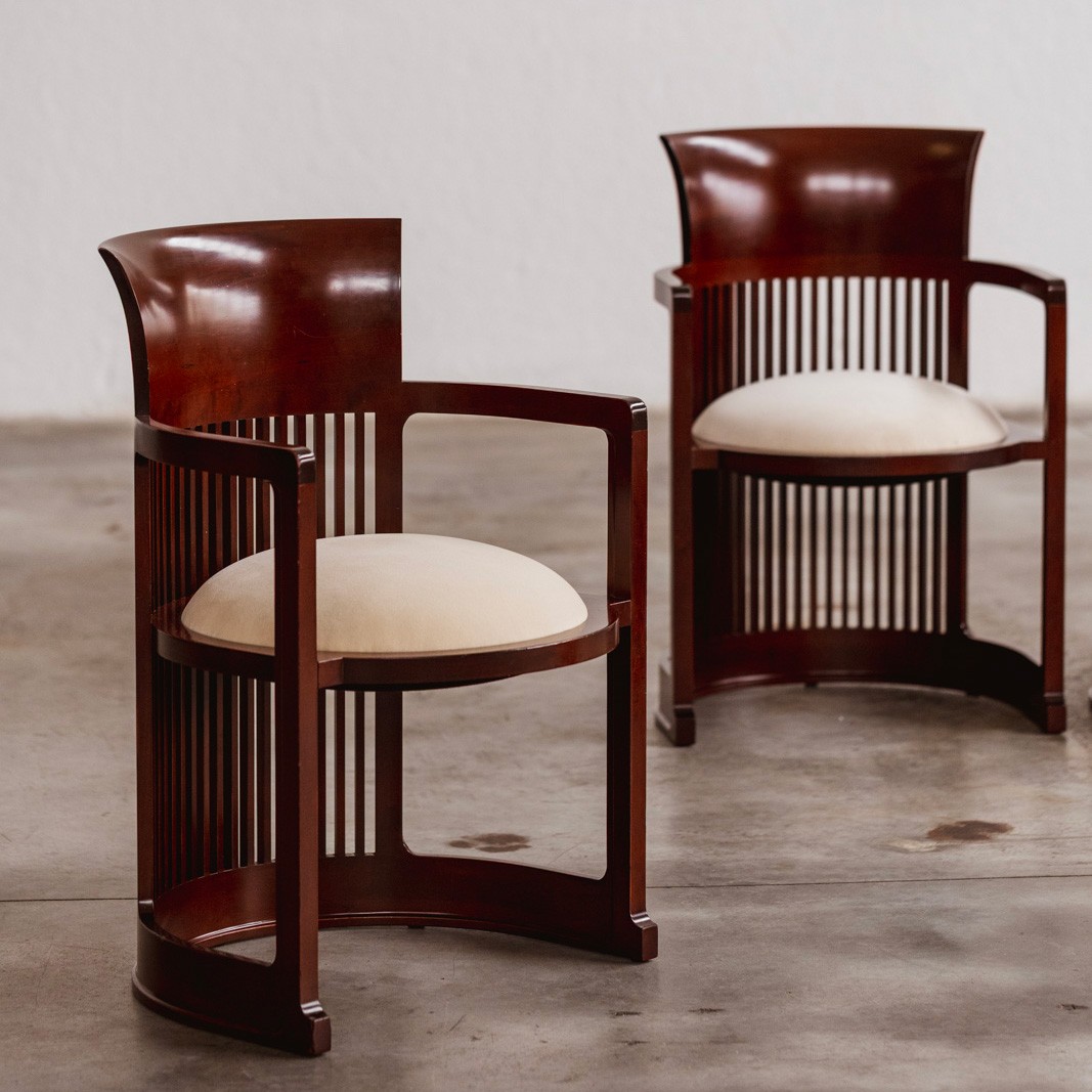 Frank Lloyd Wright "Barrel" Chairs for Cassina, Ivory Velvet, 1937, Set of 4, 1937
