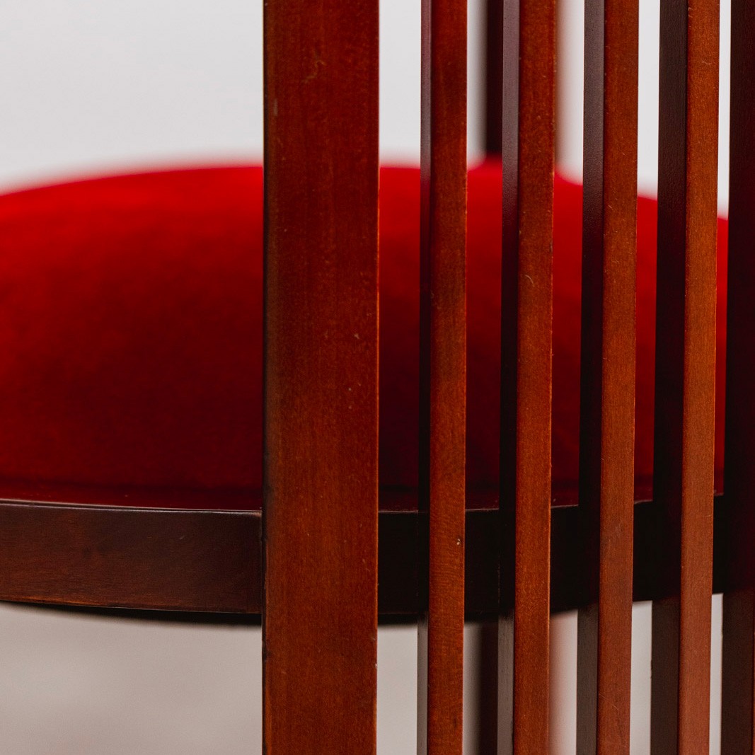 Frank Lloyd Wright "Barrel" Chairs for Cassina, Red Velvet, 1937, Set of 4, 1937