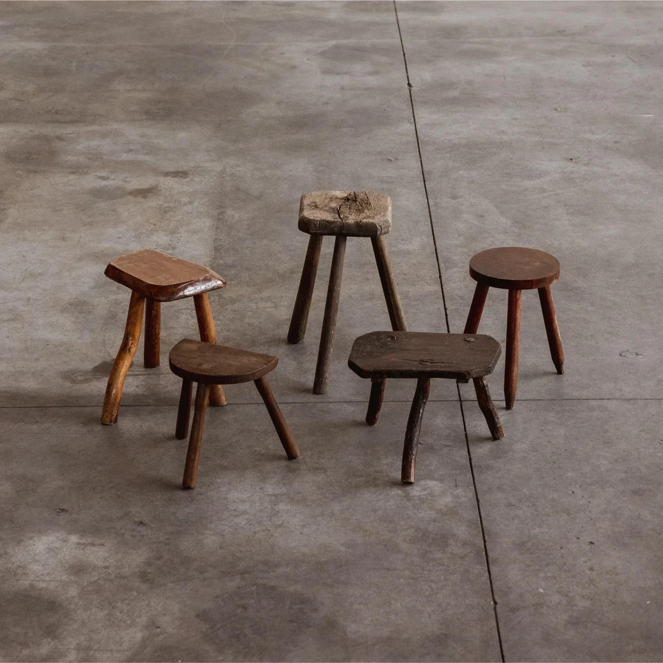 French Sculptural Primitive Stools, 1960, Set of 14, 1960