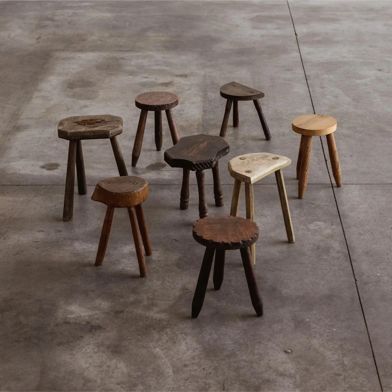 French Sculptural Primitive Stools, 1960, Set of 14, 1960