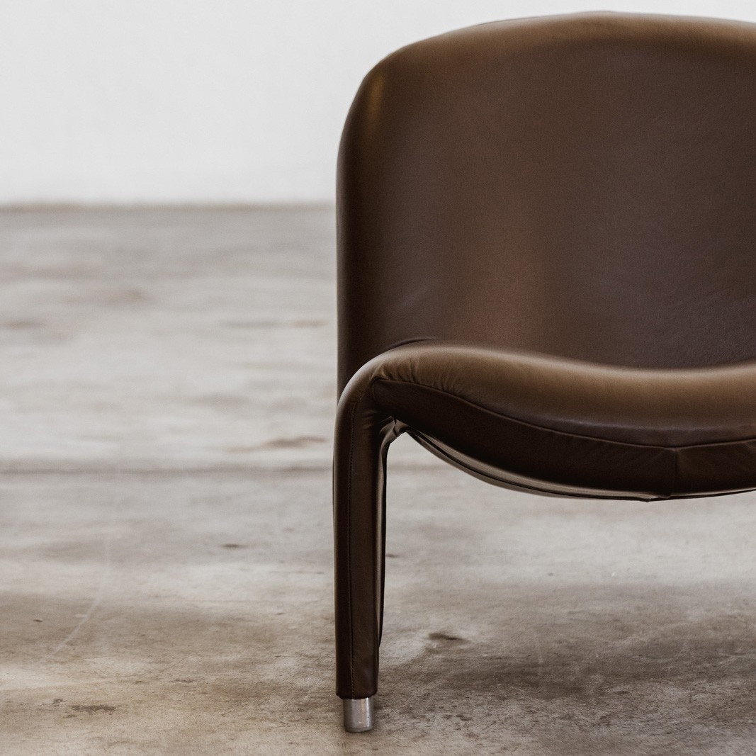 Giancarlo Piretti "Alky" Lounge Chairs for Anonima Castelli, Brown Leather, 1970, Set of 2, 1970