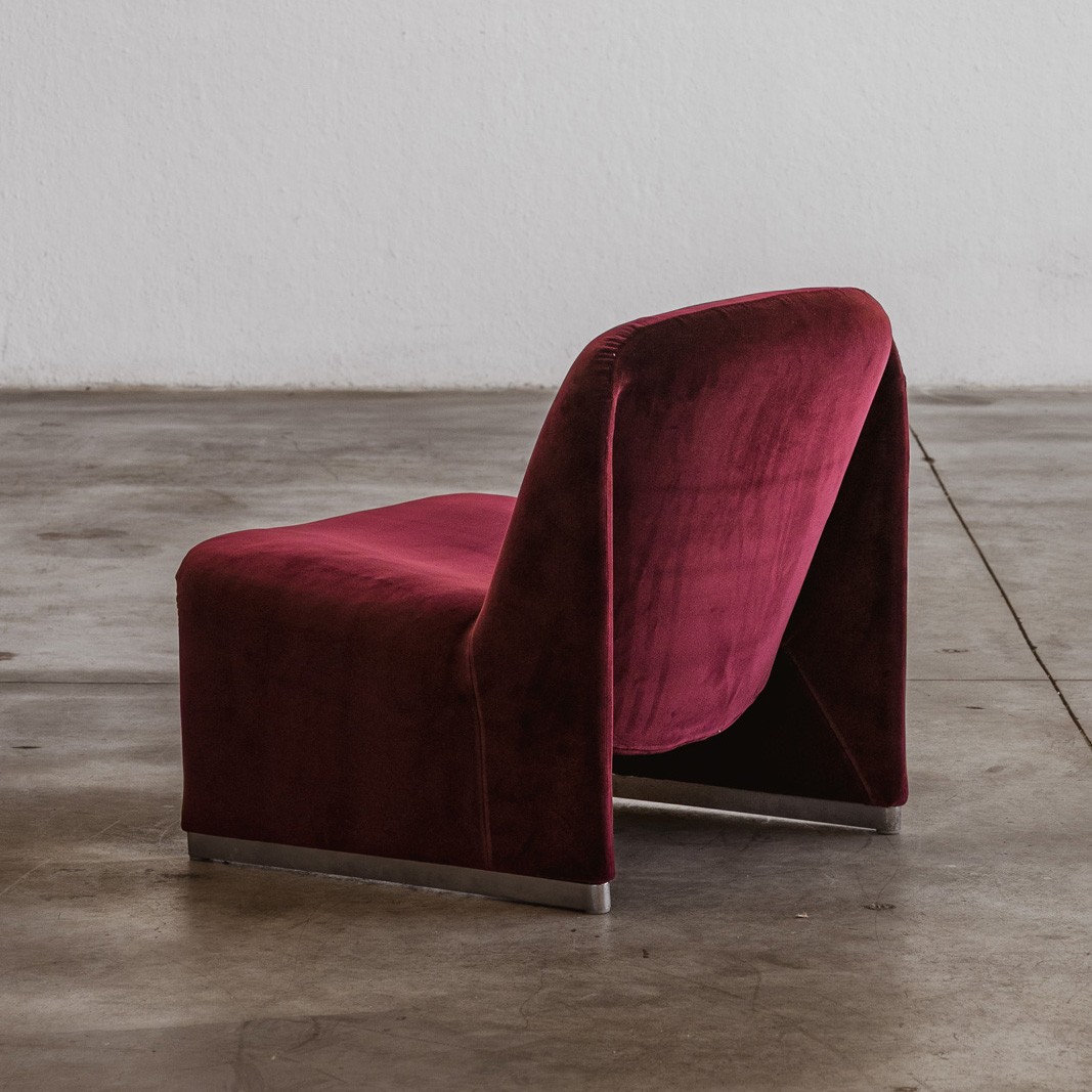 Giancarlo Piretti "Alky" Lounge Chairs for Anonima Castelli, Burgundy Velvet, 1970, Set of 2, 1970