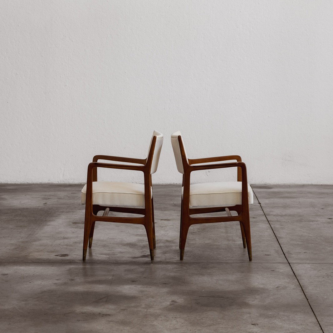 Gio Ponti & Fornasetti “110” Chairs for Cassina, White Velvet, 1953, Set of 6, 1953