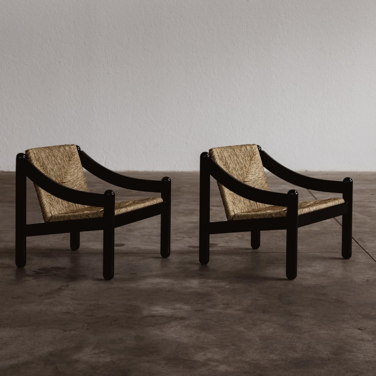 Vico Magistretti 930 "Carimate" Easy Chairs for Cassina, Black Lacquered 1963, Set of 2, 1963