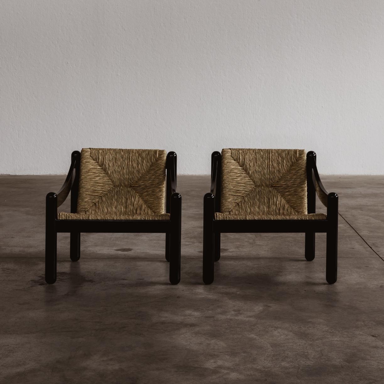Vico Magistretti 930 "Carimate" Easy Chairs for Cassina, Black Lacquered 1963, Set of 2, 1963