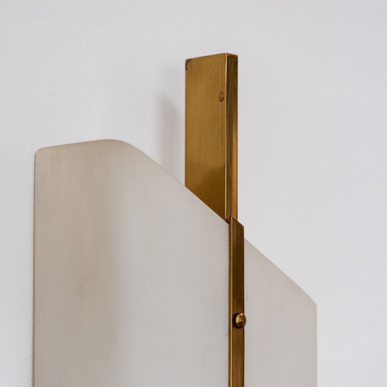 Italian Modernist Wall Lights in Brass and Opaline Glass, 1950s, 1950s