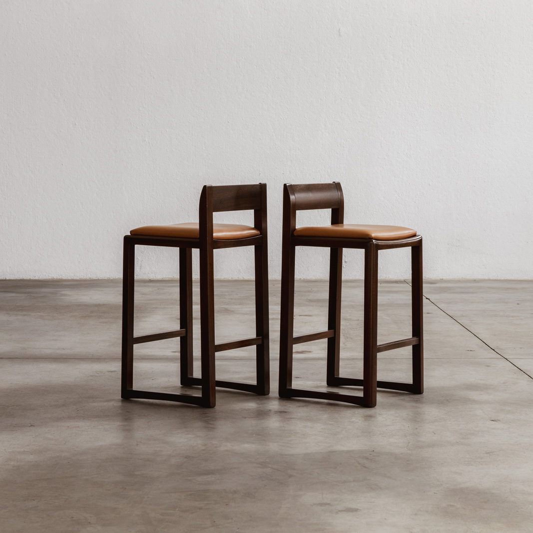 Joseph Dirand Bar Stools, Cognac Leather, 2010, Set of 2, 2010
