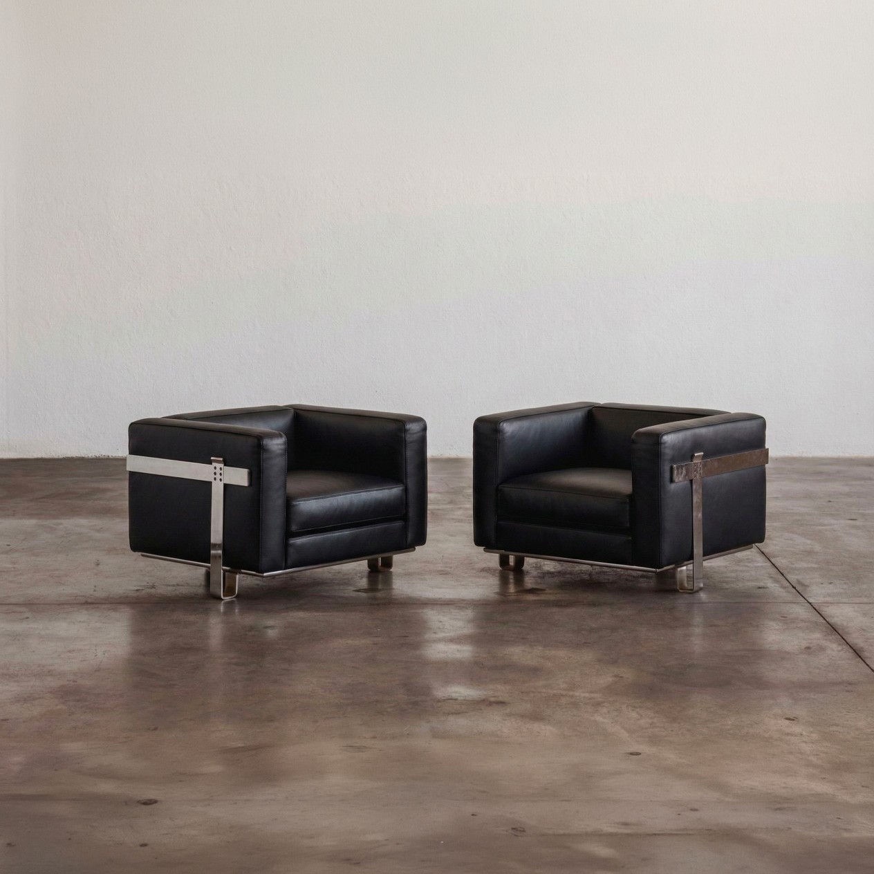 Kazuhide Takahama Armchairs for Simon Gavina, Black Leather, 1965, 1965