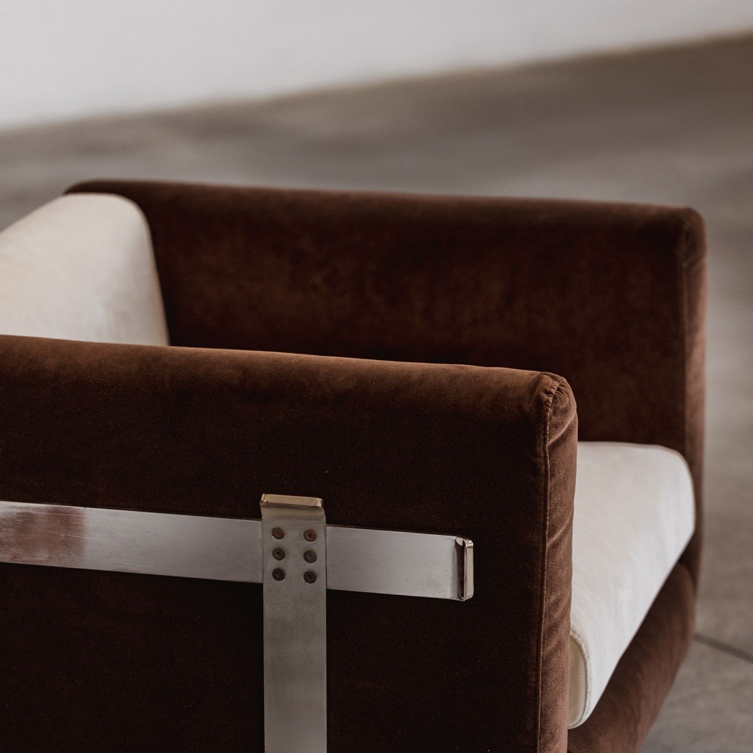 Kazuhide Takahama Armchairs for Simon Gavina, Ivory and Brown Velvet, 1965, 1965