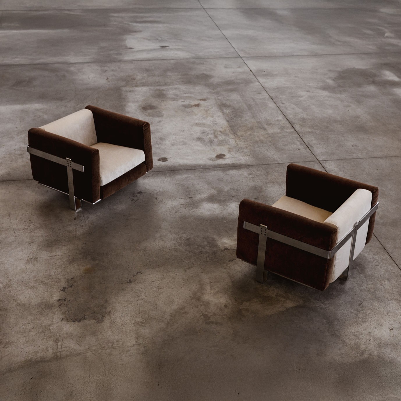 Kazuhide Takahama Armchairs for Simon Gavina, Ivory and Brown Velvet, 1965, 1965