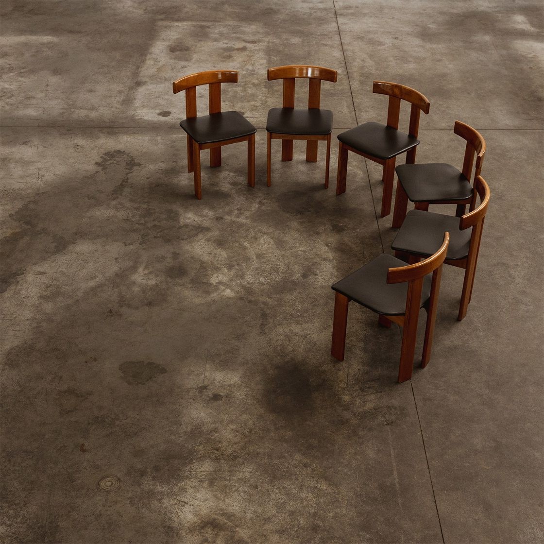 Luigi Vaghi Dining Chairs for Former, Black Leather, 1968, Set of 6, 1968