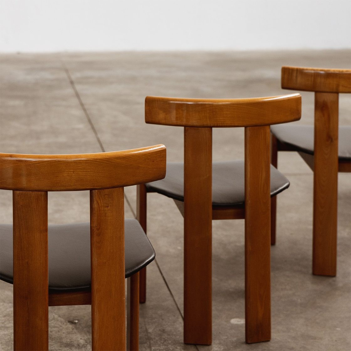 Luigi Vaghi Dining Chairs for Former, Black Leather, 1968, Set of 6, 1968