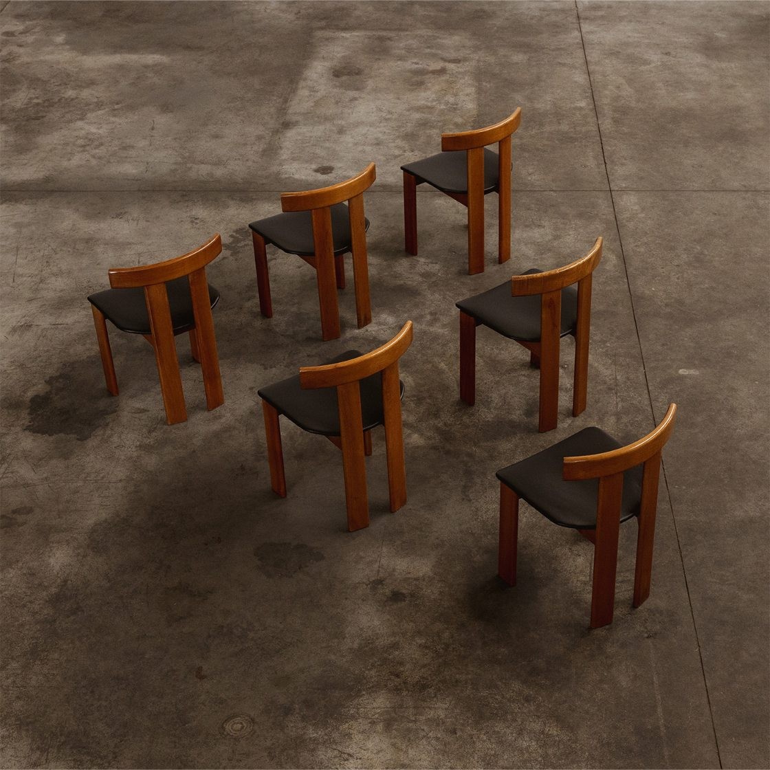 Luigi Vaghi "Euro" Dining Chairs for Former, Black Leather, 1968, Set of 6, 1968