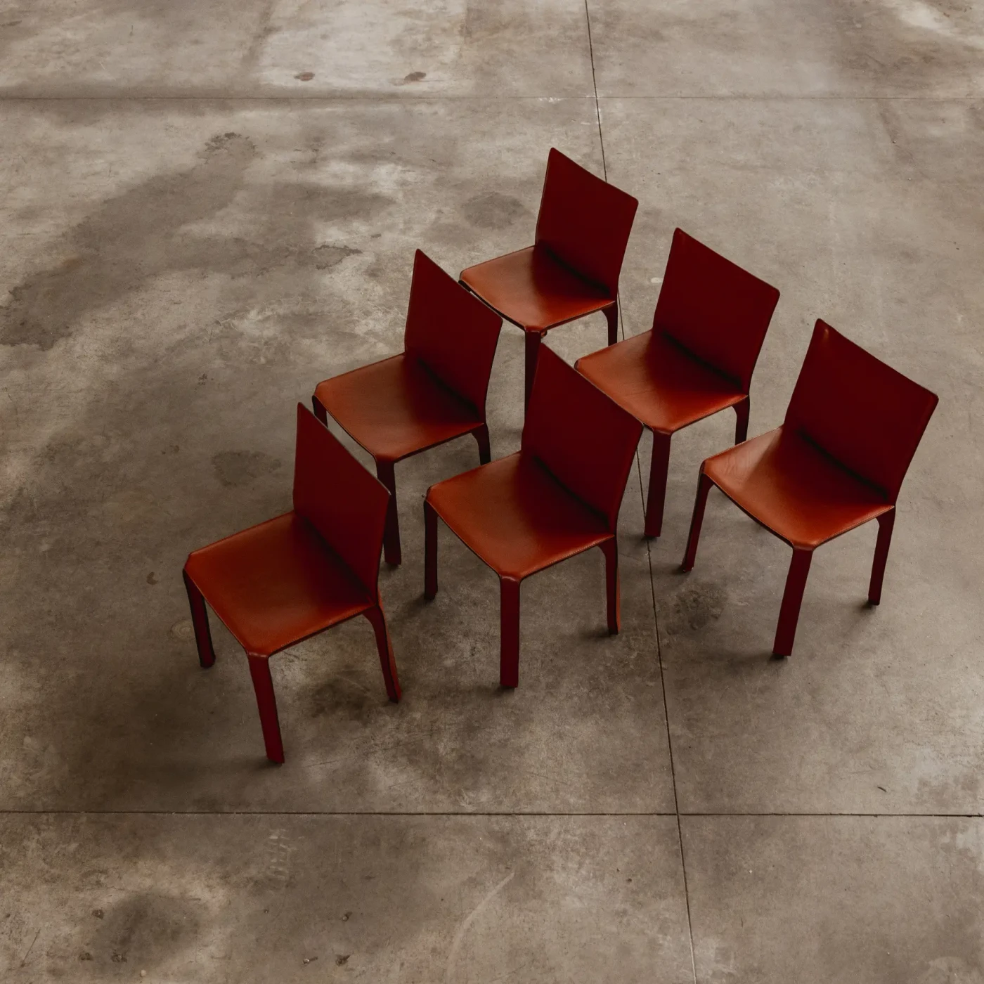 Mario Bellini "CAB 412" Dining Chairs for Cassina, China Red Leather, 1978, Set of 6, 1978
