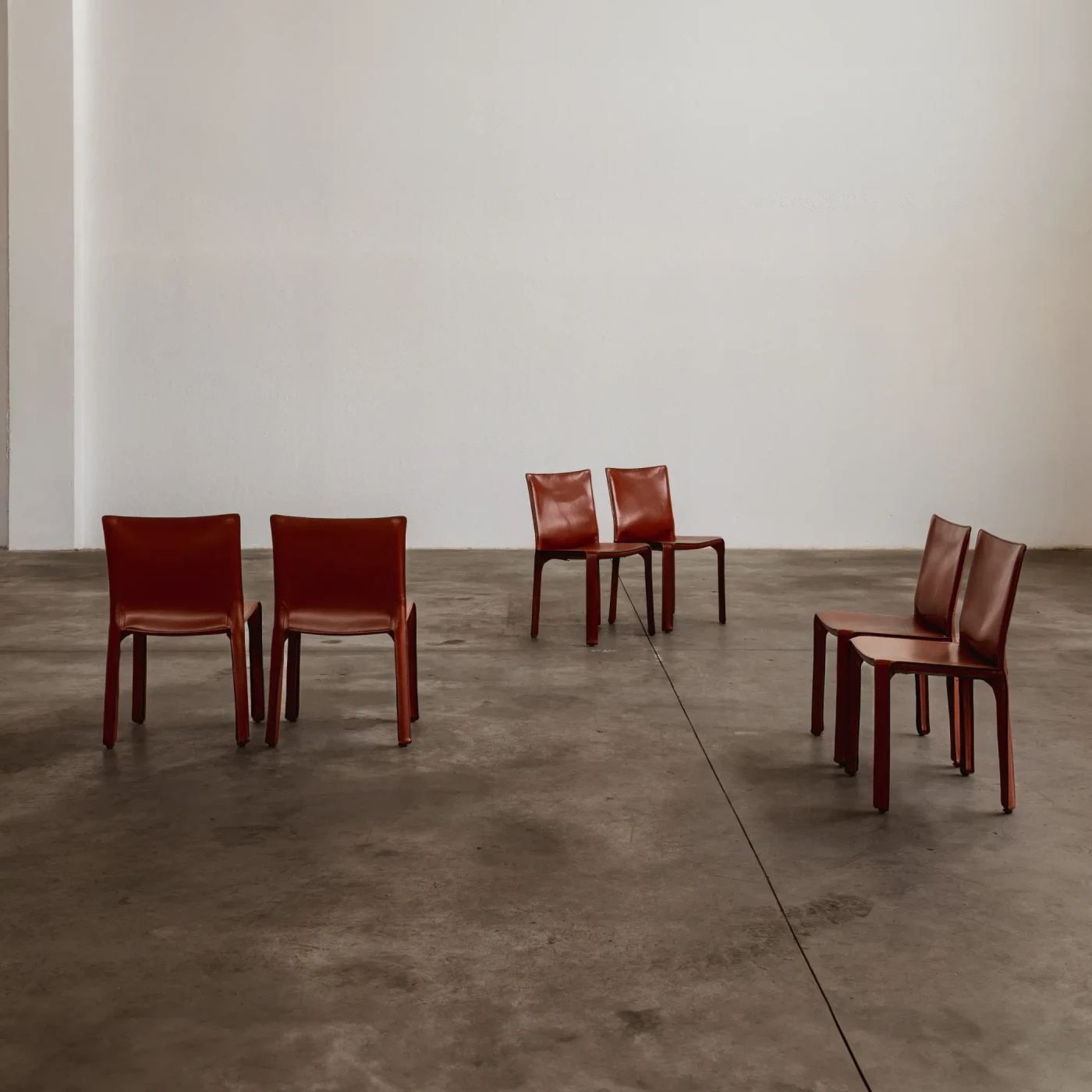 Mario Bellini "CAB 412" Dining Chairs for Cassina, China Red Leather, 1978, Set of 6, 1978