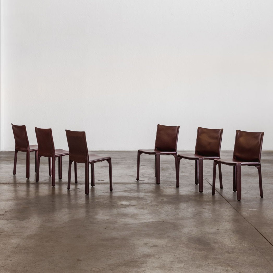 Mario Bellini "CAB 412" Dining Chairs for Cassina, Bordeaux Leather, 1978, Set of 6, 1978