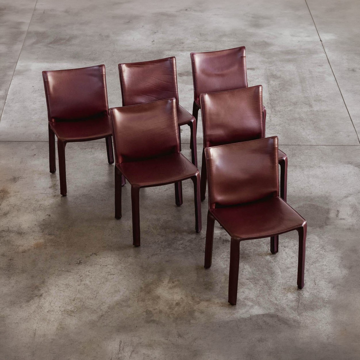 Mario Bellini "CAB 412" Dining Chairs for Cassina, Bordeaux Leather, 1978, Set of 6, 1978
