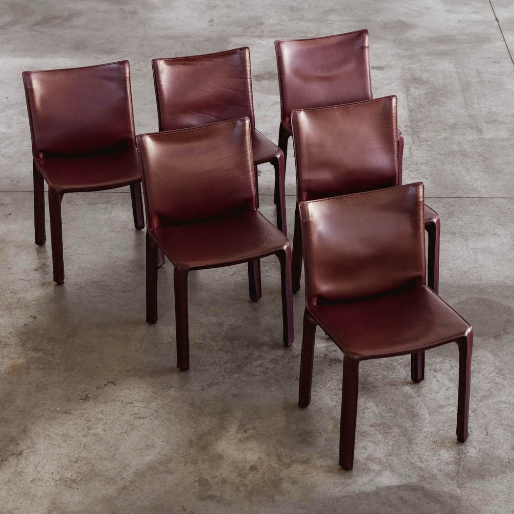 Mario Bellini "CAB 412" Dining Chairs for Cassina, Bordeaux Leather, 1978, Set of 6, 1978