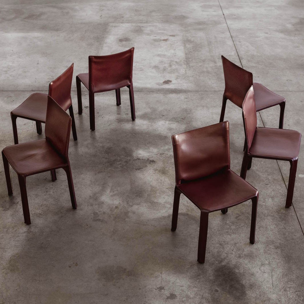 Mario Bellini "CAB 412" Dining Chairs for Cassina, Bordeaux Leather, 1978, Set of 6, 1978