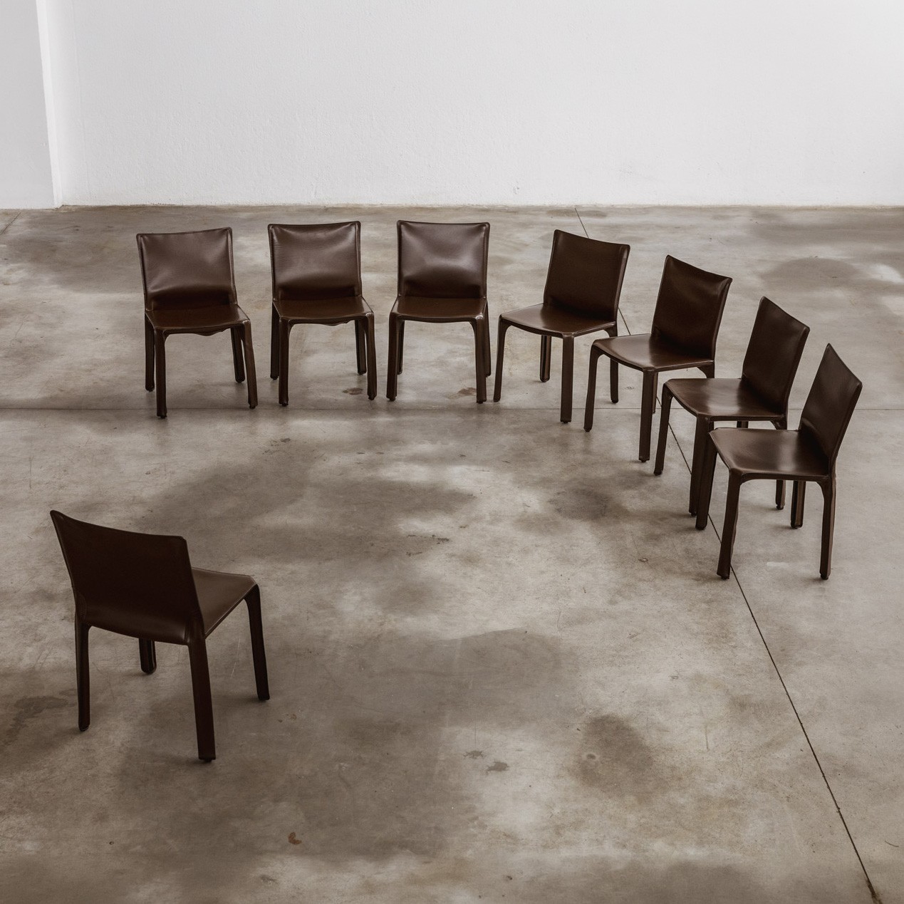 Mario Bellini "CAB 412" Dining Chairs for Cassina, Tobacco leather, 1977, Set of 8, 1970s