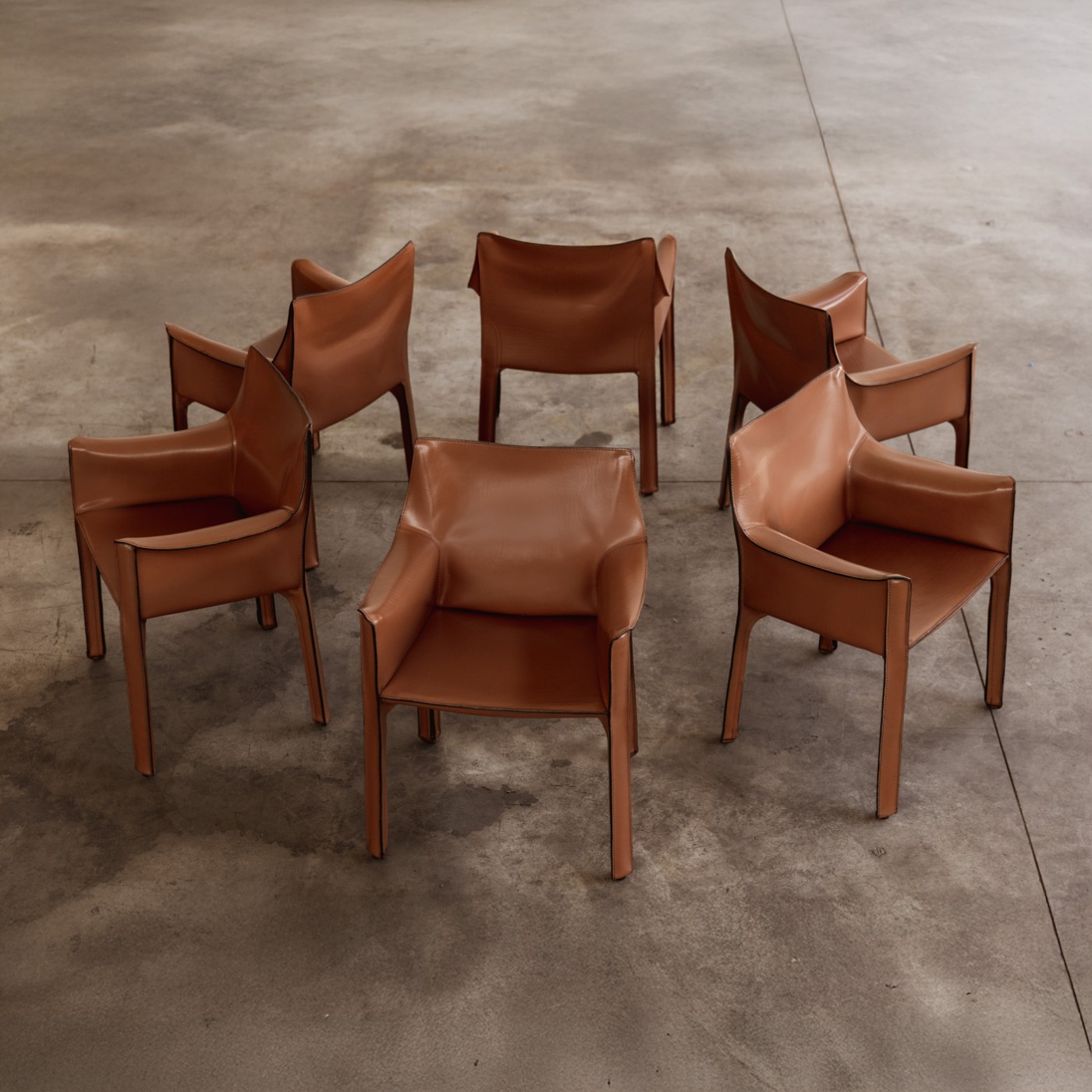 Mario Bellini "CAB 413"  Dining Chairs for Cassina, Hazelnut leather, 1977, Set of 6, 1970s