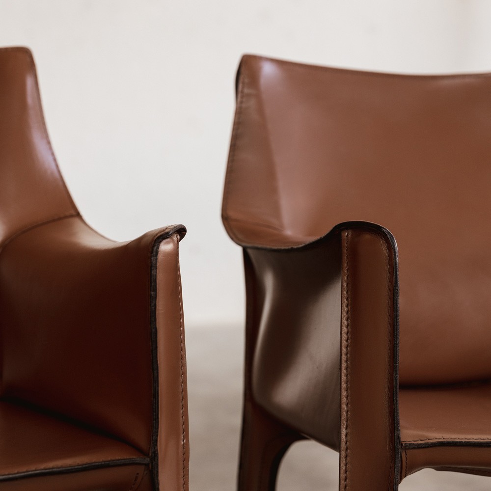 Mario Bellini "CAB 413"  Dining Chairs for Cassina, Hazelnut leather, 1977, Set of 6, 1970s