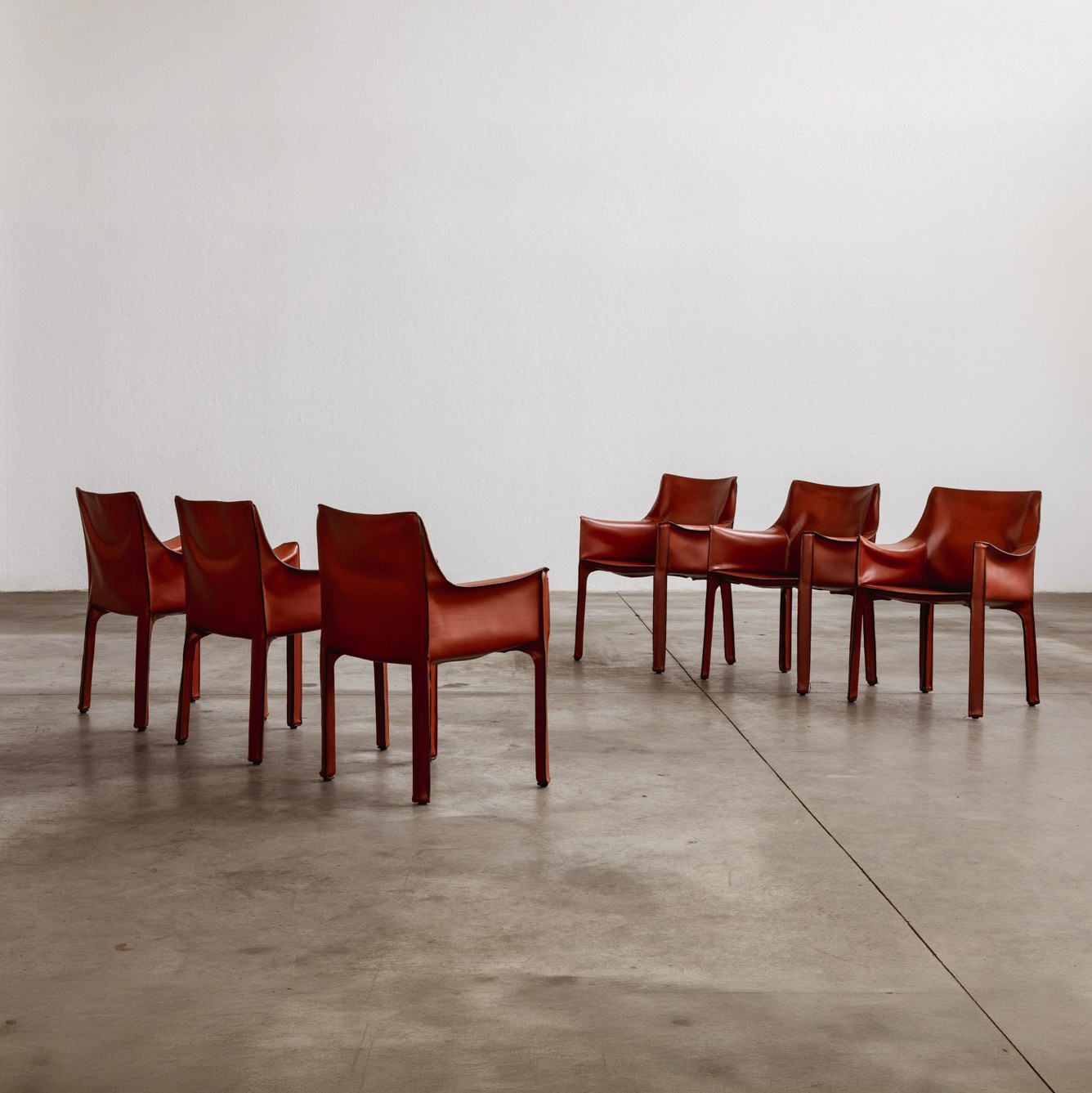 Mario Bellini "CAB 413"  Dining Chairs for Cassina, China Red Leather, 1977, Set of 6, 1970s