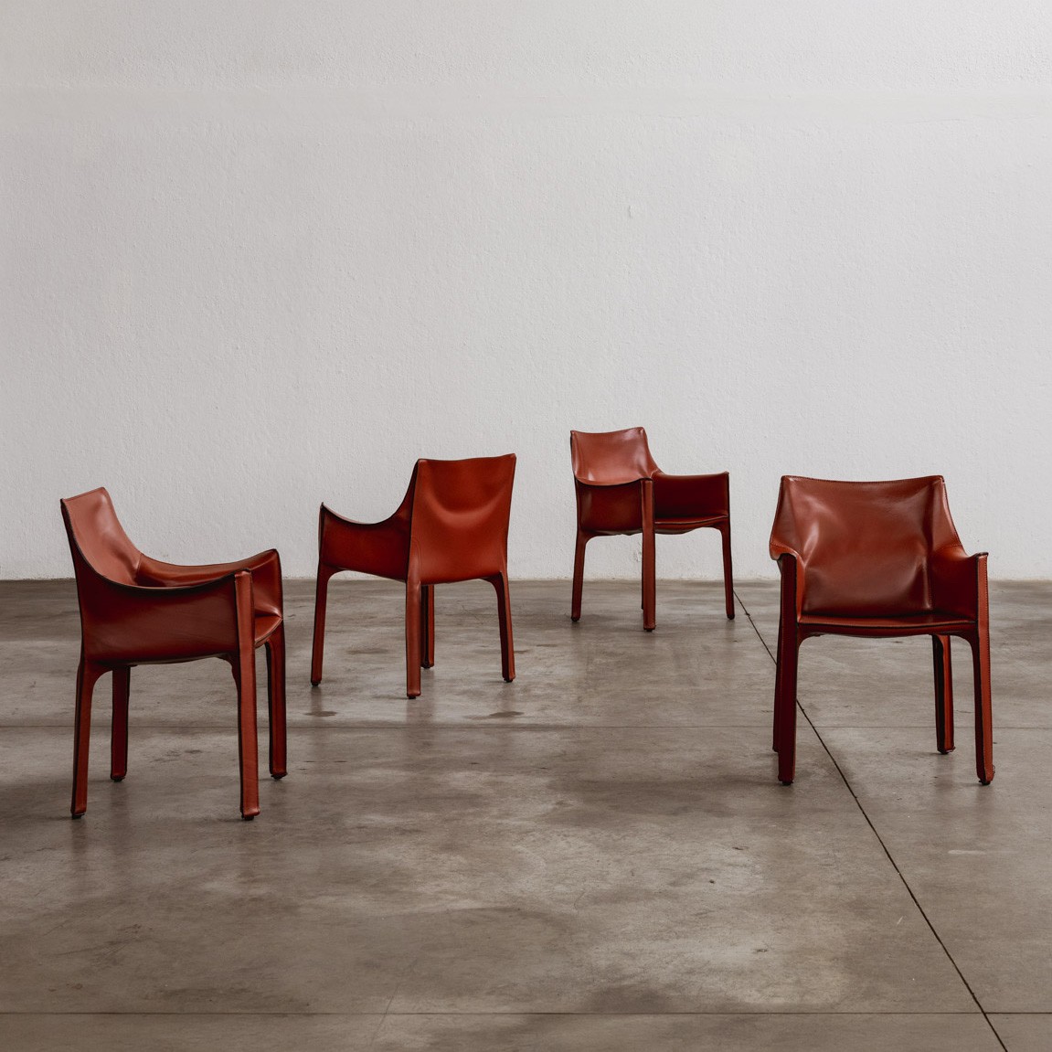 Mario Bellini "CAB 413"  Dining Chairs for Cassina, China Red Leather, 1977, Set of 6, 1970s