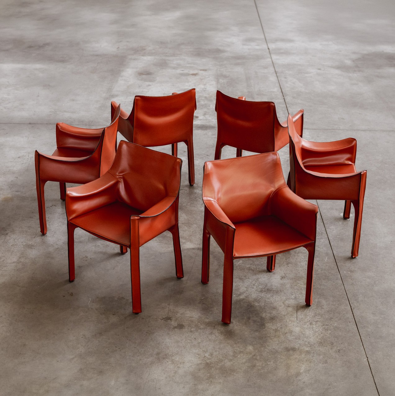 Mario Bellini "CAB 413"  Dining Chairs for Cassina, China Red Leather, 1977, Set of 6, 1970s