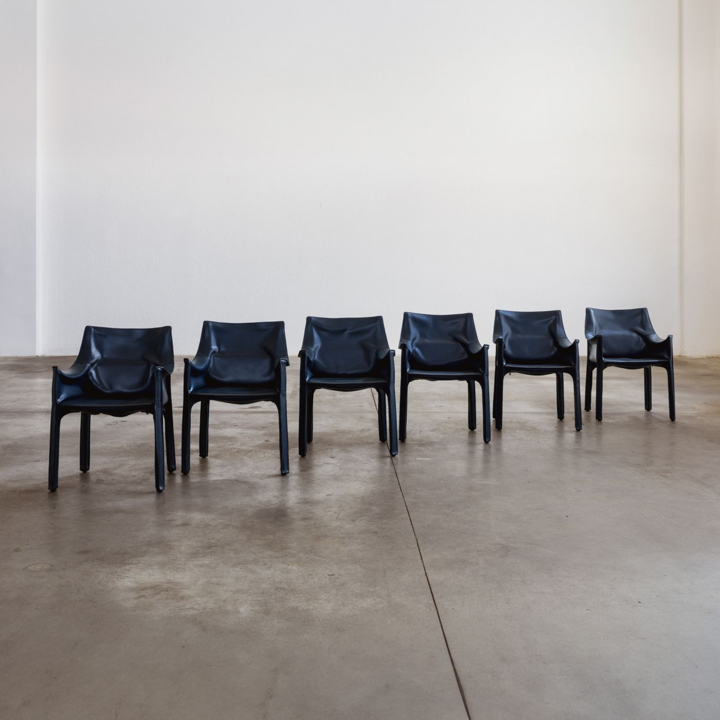 Mario Bellini “CAB 413” Chairs for Cassina, Blue Leather, 1977, Set of 6, 1977