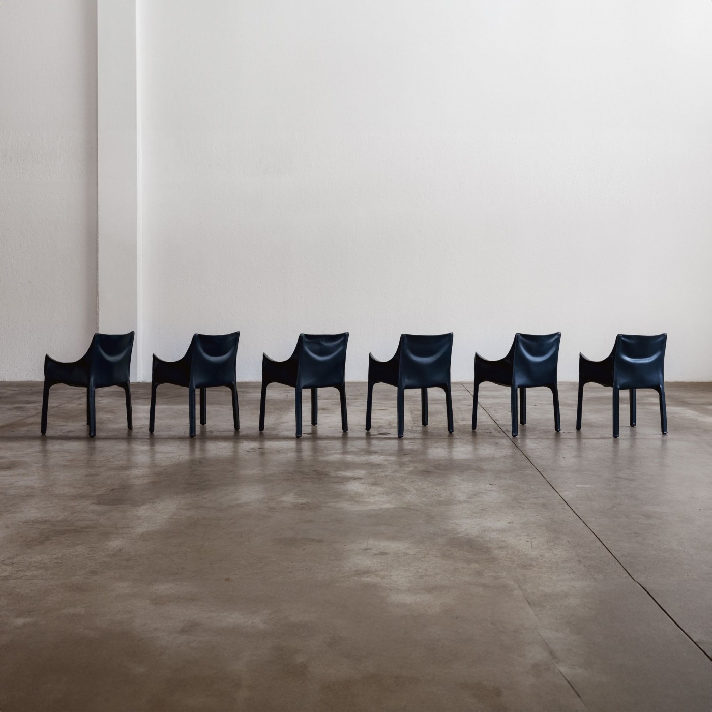 Mario Bellini “CAB 413” Chairs for Cassina, Blue Leather, 1977, Set of 6, 1977