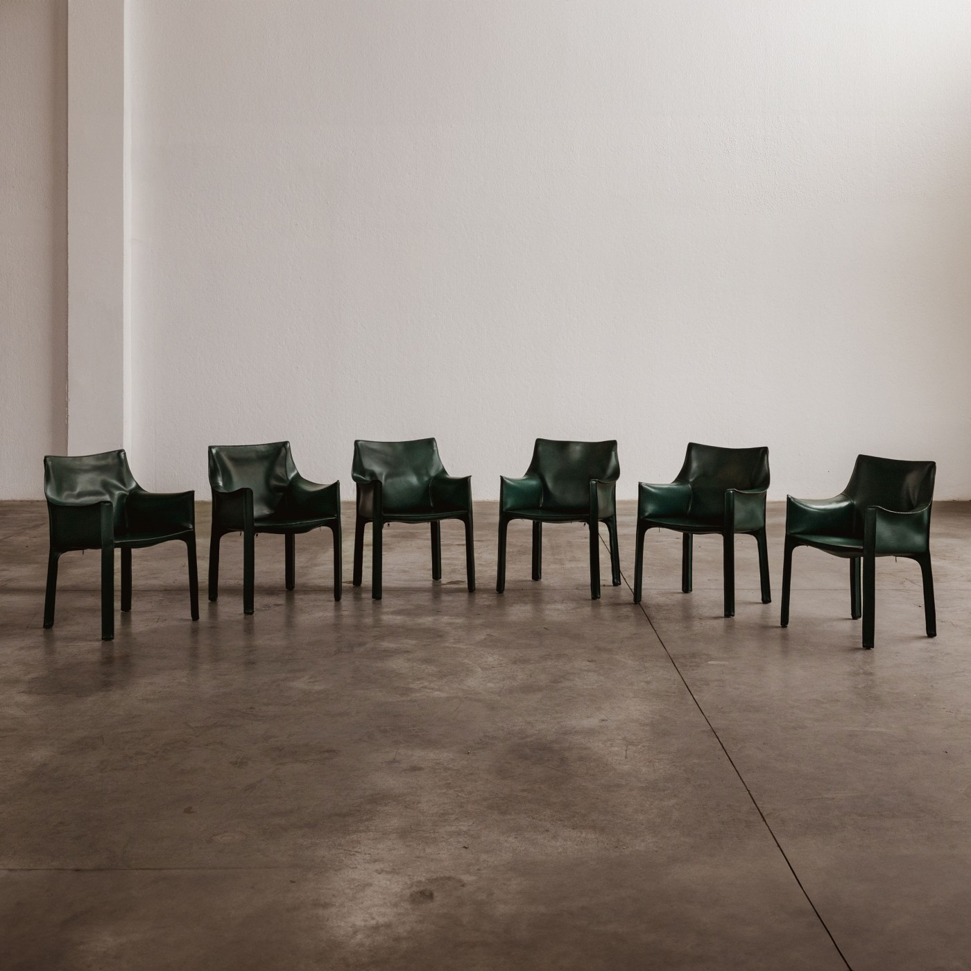 Mario Bellini "CAB 413” Chairs for Cassina, Dark Green Leather, 1977, Set of 6, 1977
