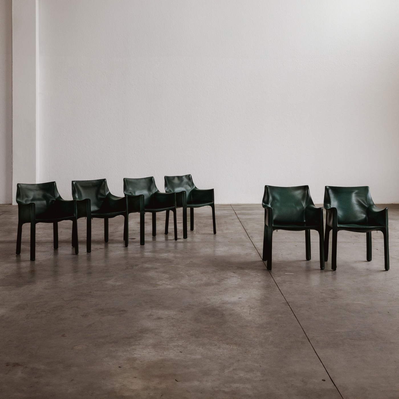 Mario Bellini "CAB 413” Chairs for Cassina, Dark Green Leather, 1977, Set of 6, 1977
