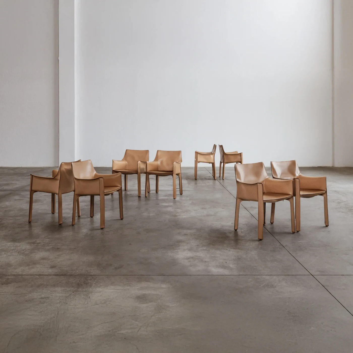 Mario Bellini "CAB 413” Dining Chairs for Cassina, Natural Leather, 1977, Set of 8, 1977