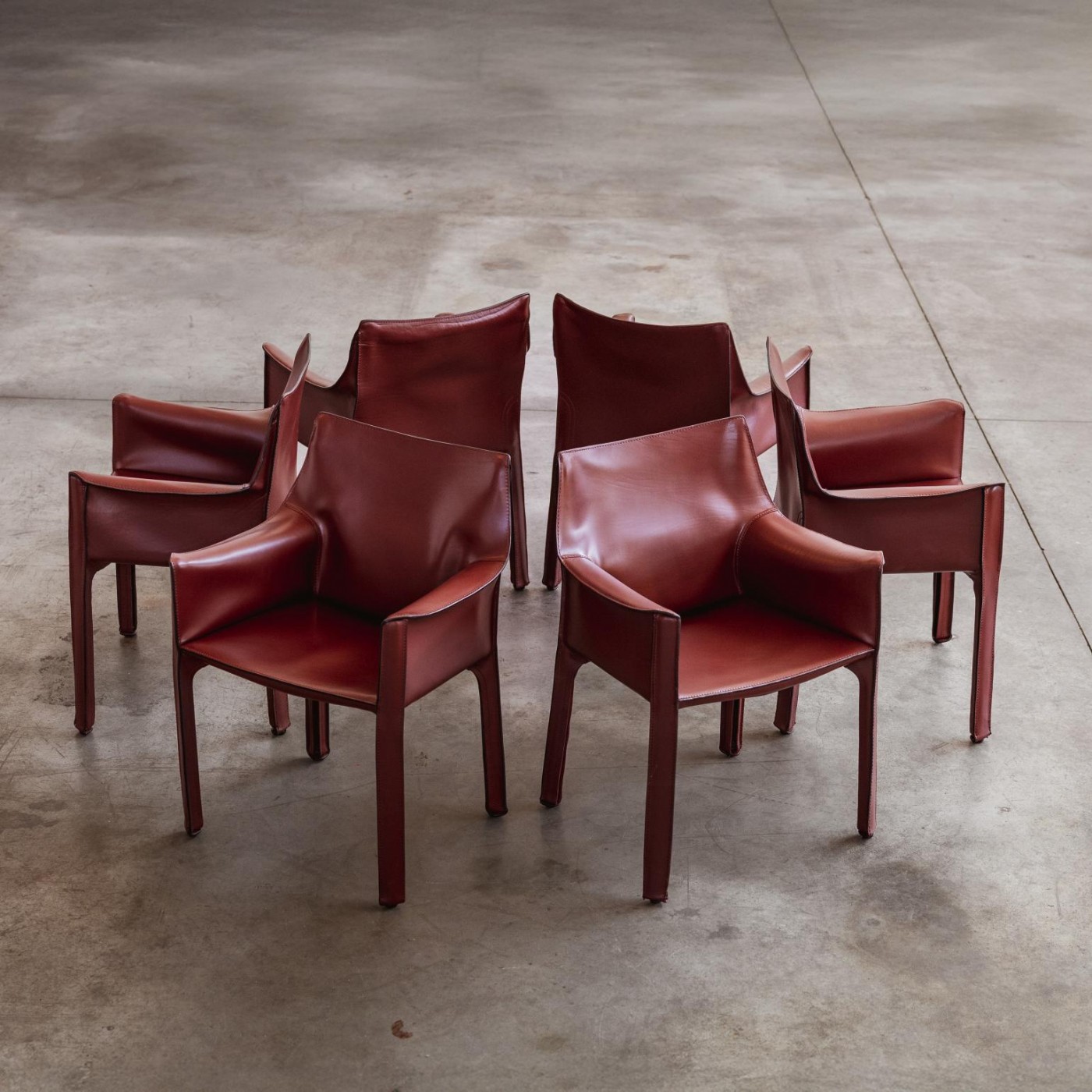 Mario Bellini “CAB 413” Chairs for Cassina, Russian Red Leather, 1977, Set of 6, 1977