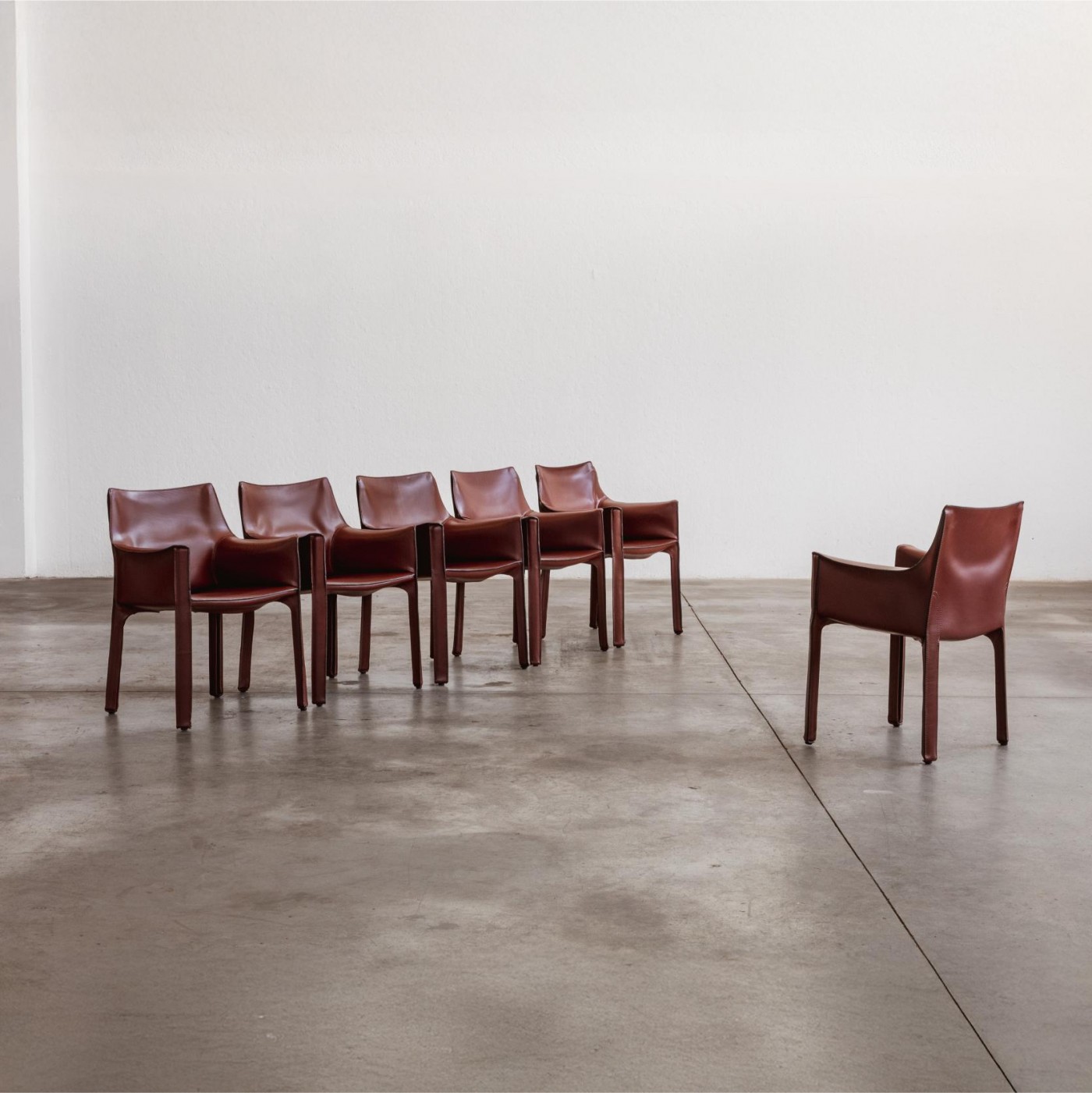 Mario Bellini “CAB 413” Chairs for Cassina, Russian Red Leather, 1977, Set of 6, 1977