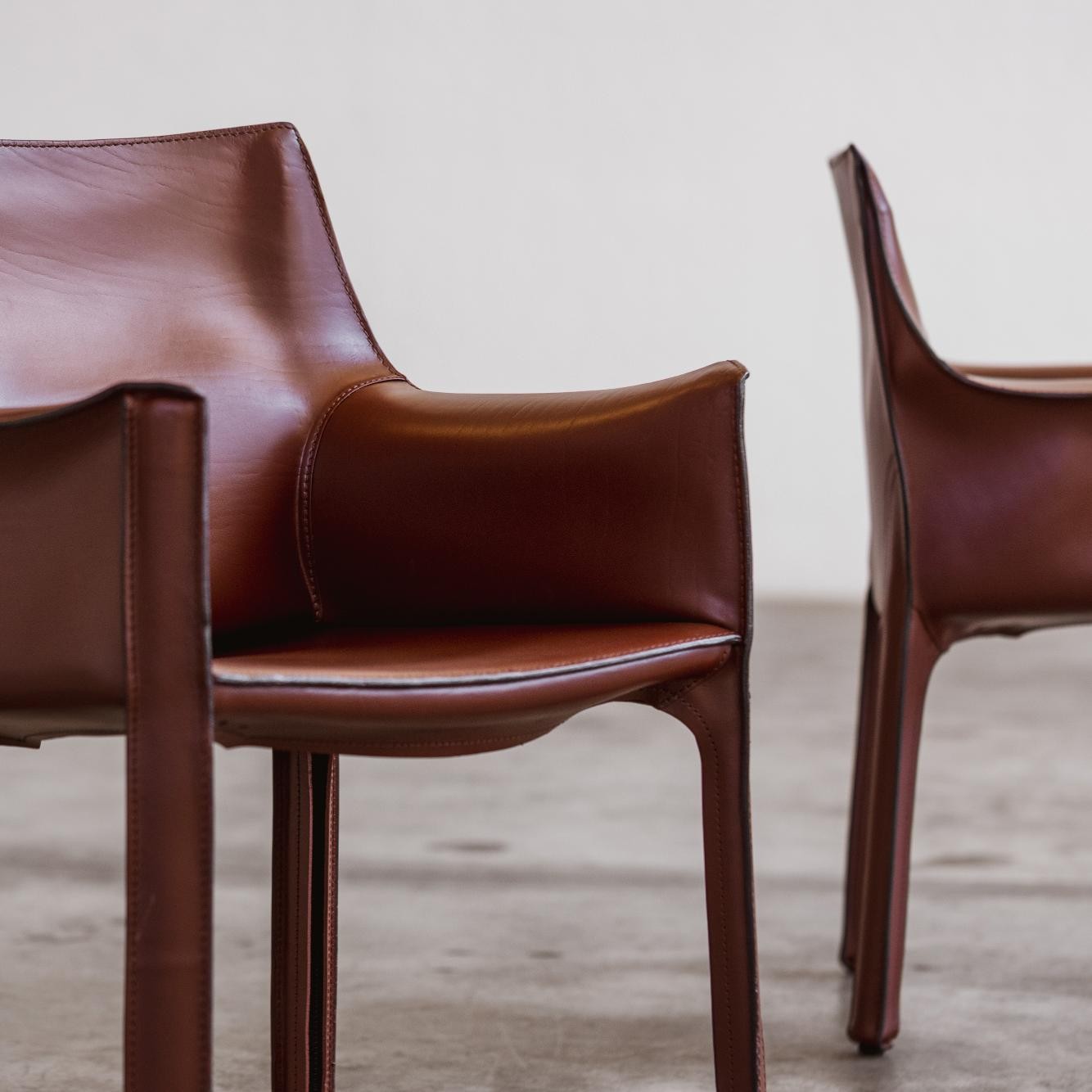 Mario Bellini “CAB 413” Chairs for Cassina, Russian Red Leather, 1977, Set of 6, 1977