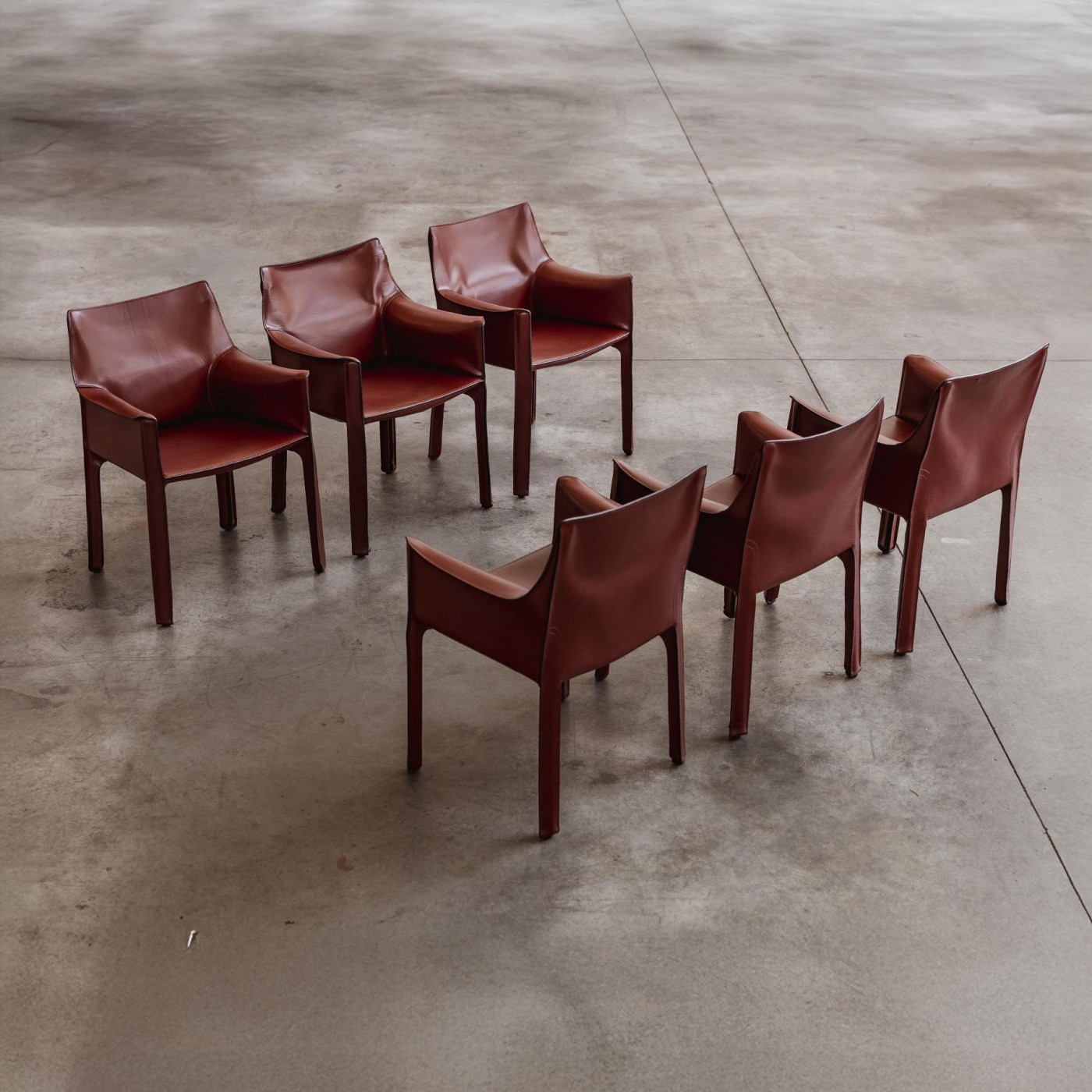 Mario Bellini “CAB 413” Chairs for Cassina, Russian Red Leather, 1977, Set of 6, 1977