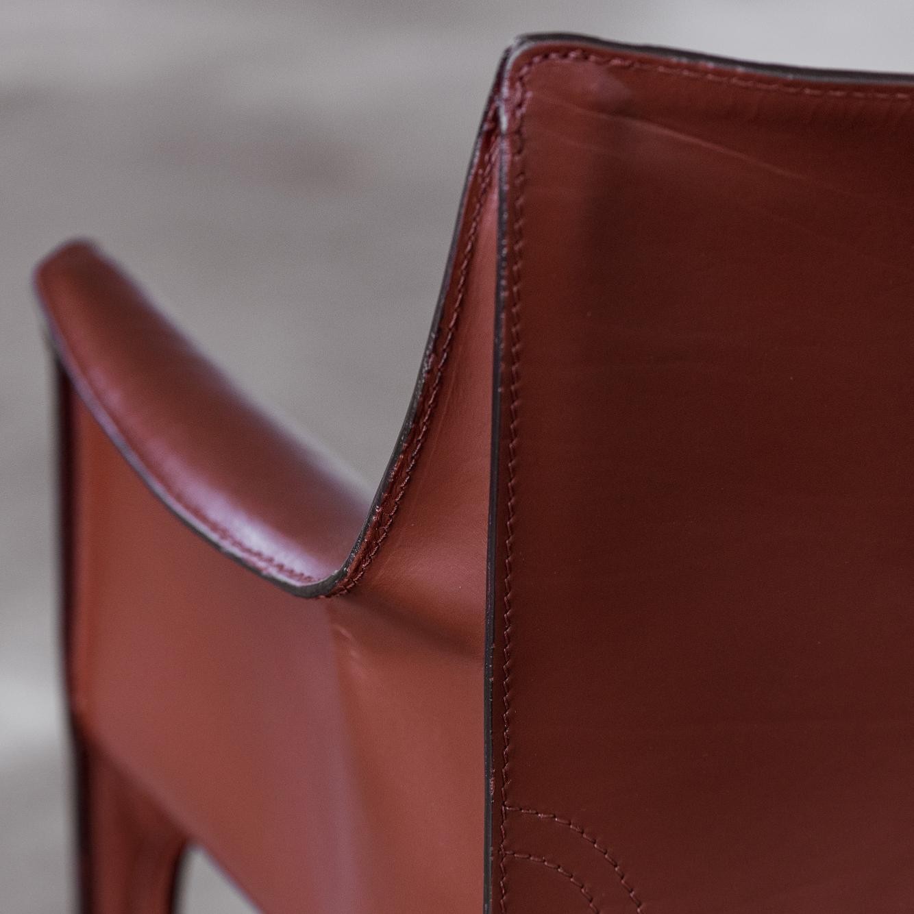 Mario Bellini “CAB 413” Chairs for Cassina, Russian Red Leather, 1977, Set of 6, 1977