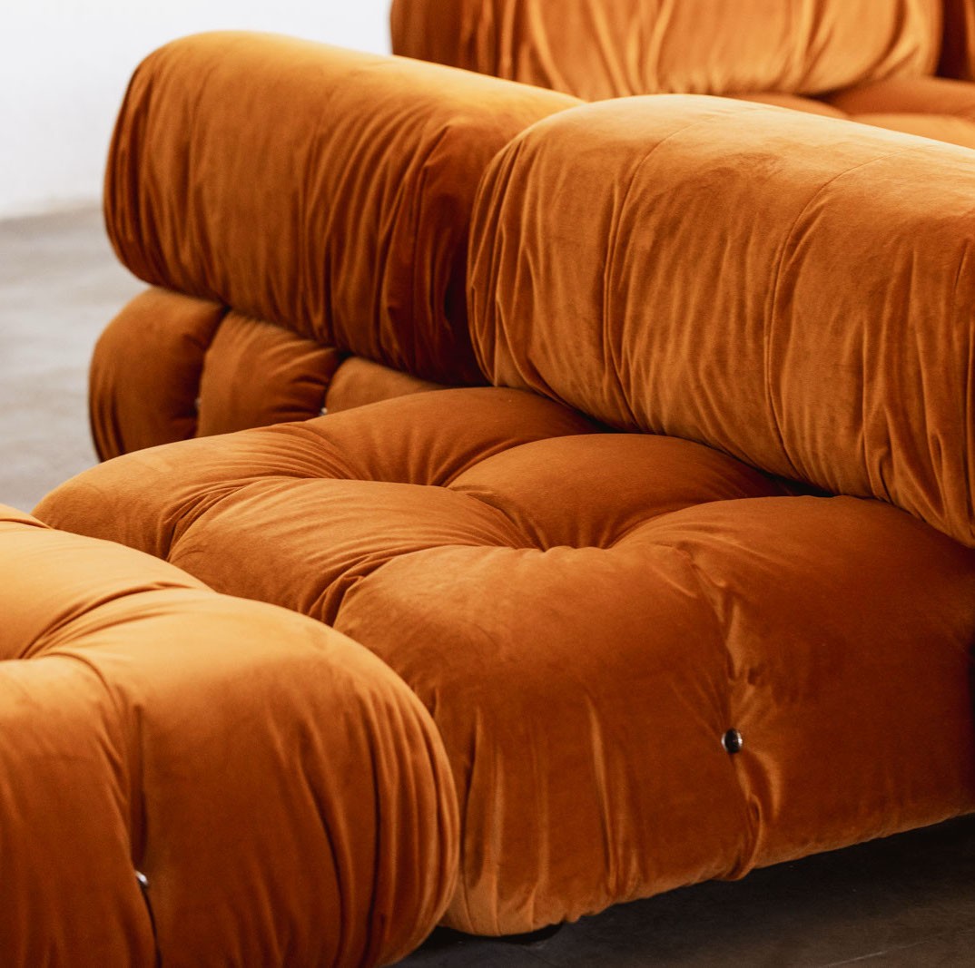 Mario Bellini "Camaleonda" Modular Sofa for B&B Italia, Rust Brown Velvet, 1970, Set of 6, 1970