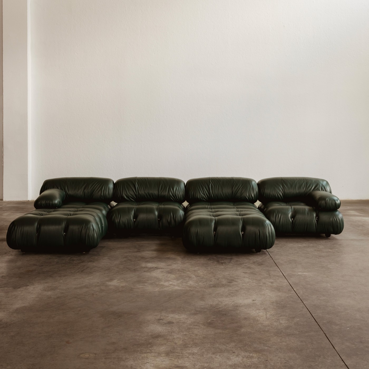 Mario Bellini "Camaleonda" Modular Sofa for B&B Italia, Dark Green Leather, 1970, Set of 6, 1970