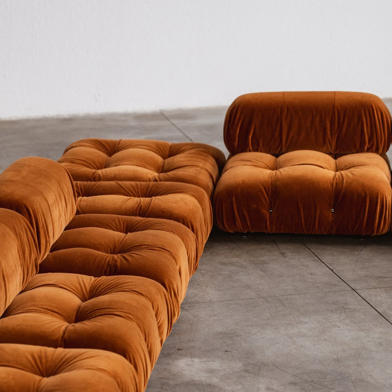 Mario Bellini "Camaleonda" Sofa for B&B Italia, Rust Brown Alpaca Velvet, 1970, Set of 8, 1970
